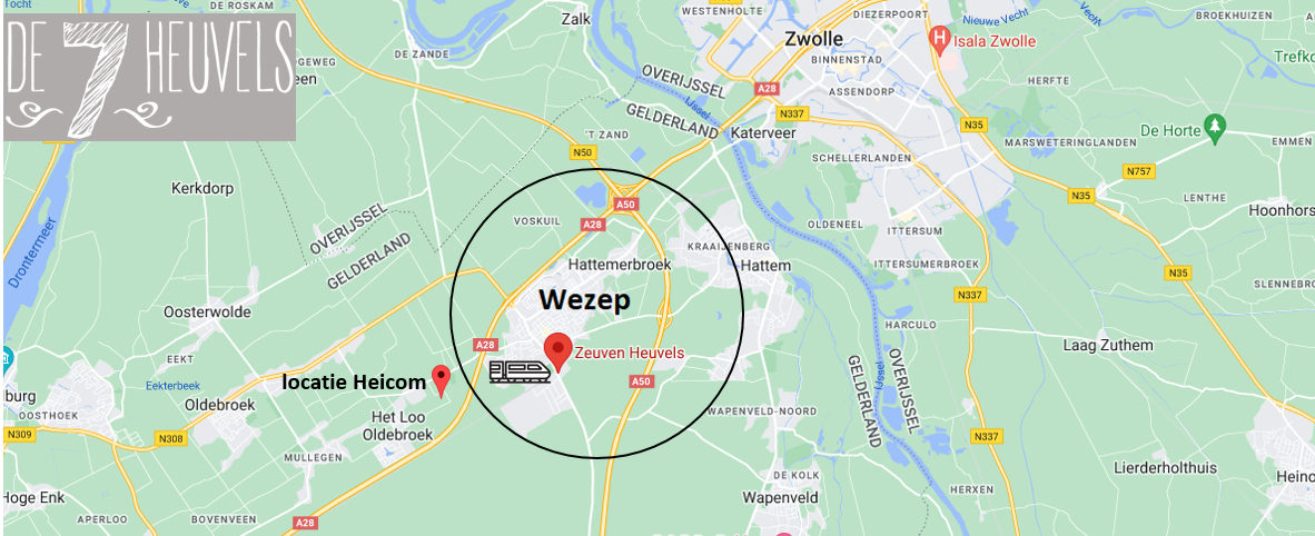 Schermafbeelding van een kaart bij Wezep met de locatie van Heicom