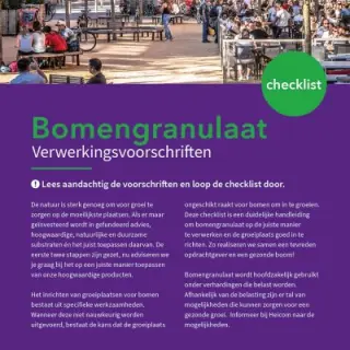 Voorblad van de checklist Bomengranulaat met verwerkingsvoorschriften en een stadsplein