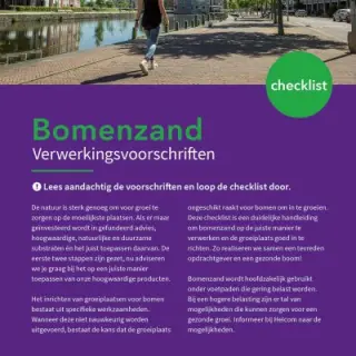 Voorblad van de checklist Bomenzand met verwerkingsvoorschriften en een kade langs water