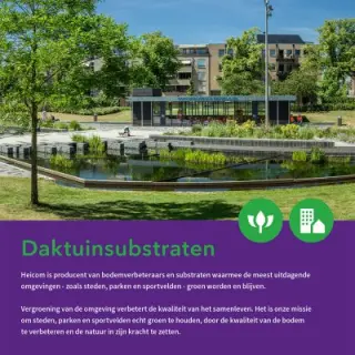 Voorblad van de brochure Daktuinsubstraten met een waterpartij in een stadspark