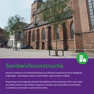 Voorblad van de flyer Sandwichconstructie met jonge bomen langs een grote kerk