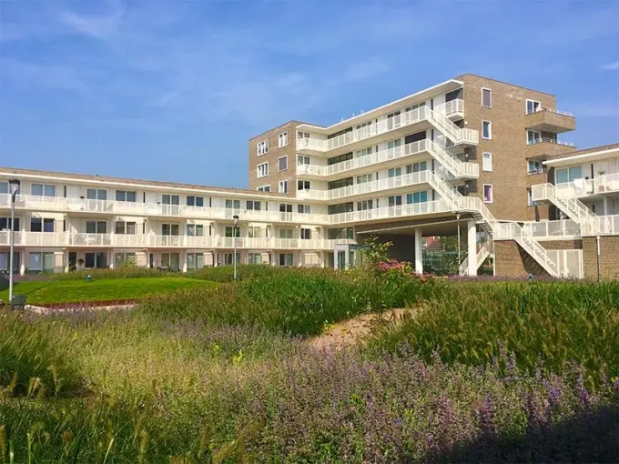 Bloeiende siergrassen en vaste planten voor een appartementencomplex