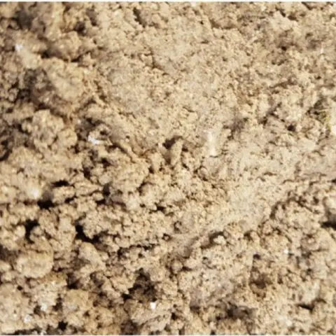 Fijnkorrelig lichtbeige zand met kleine kluitjes van dichtbij