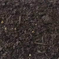 Donkere kruimelige bladcompost met takjes van dichtbij